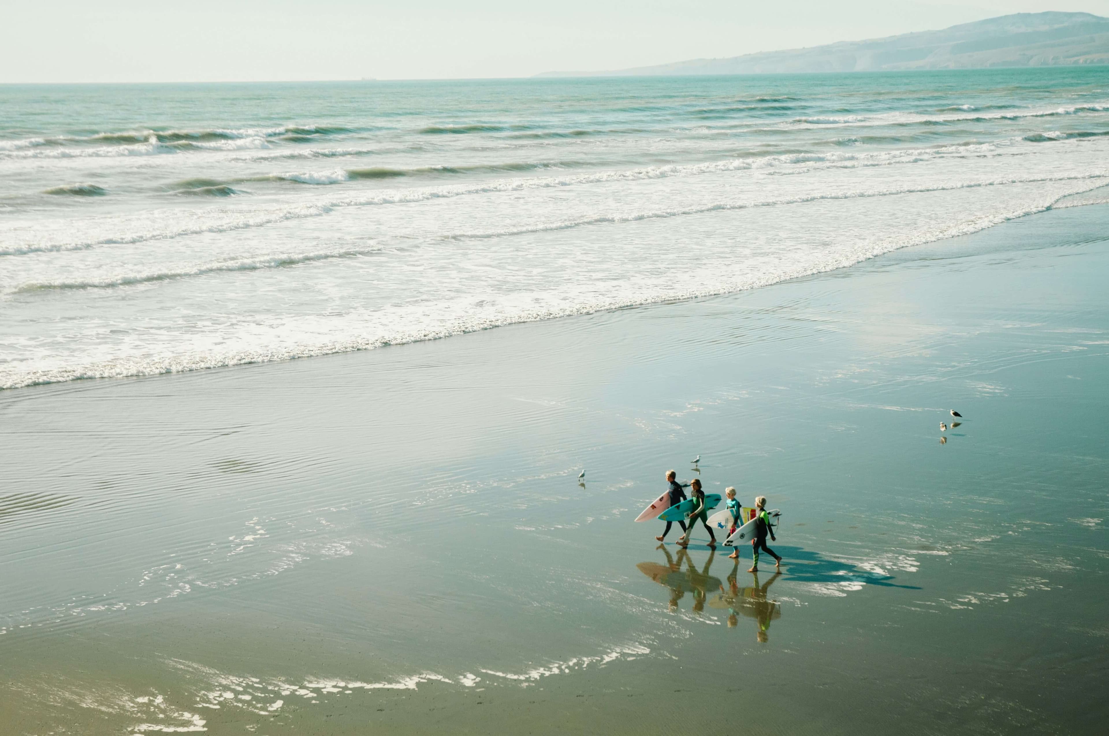 Beach with surfers